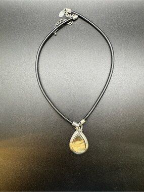 Lia Sophia De Orse Leather Cord Choker Necklace Faux Abalone